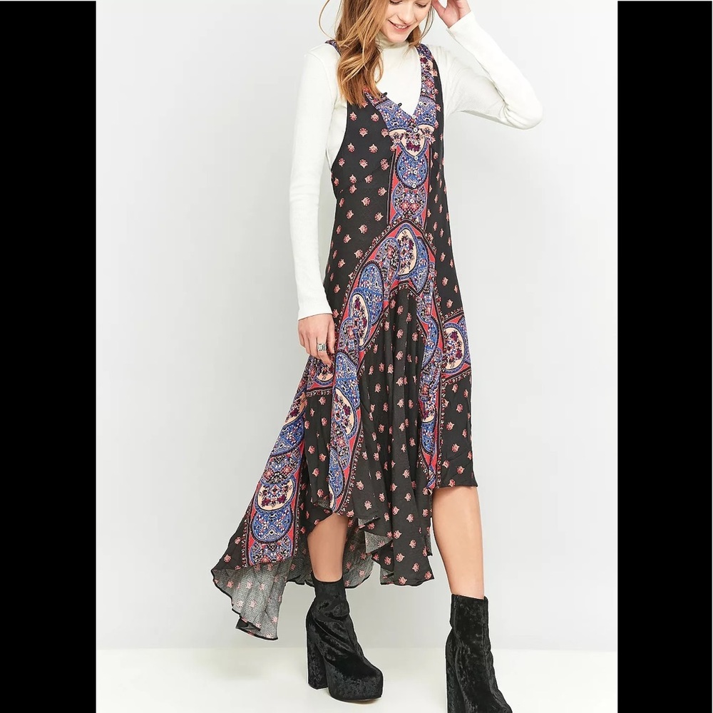 Free People Faithfully Yours Black Midi Slip Dress